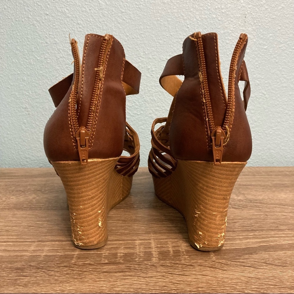 American Eagle Gladiator Peep Toe Wedge Heels - Brown - Size 11 - Picture 5 of 8